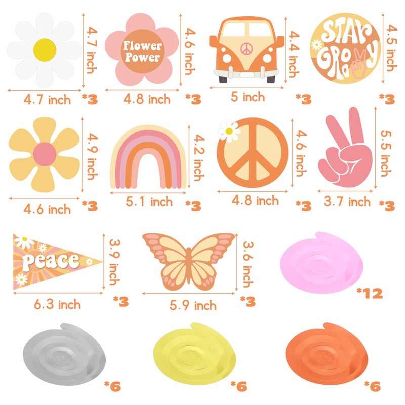 A1diee 30Pcs Groovy Retro Hippie Boho Party Swirls Decor Rainbow Butterfly Daisy Flower Colorful Whirls Glitter Foil Ceiling Hanging Swirls Star Groovy Party Supplies Favors for Birthday Baby Shower - Image 2